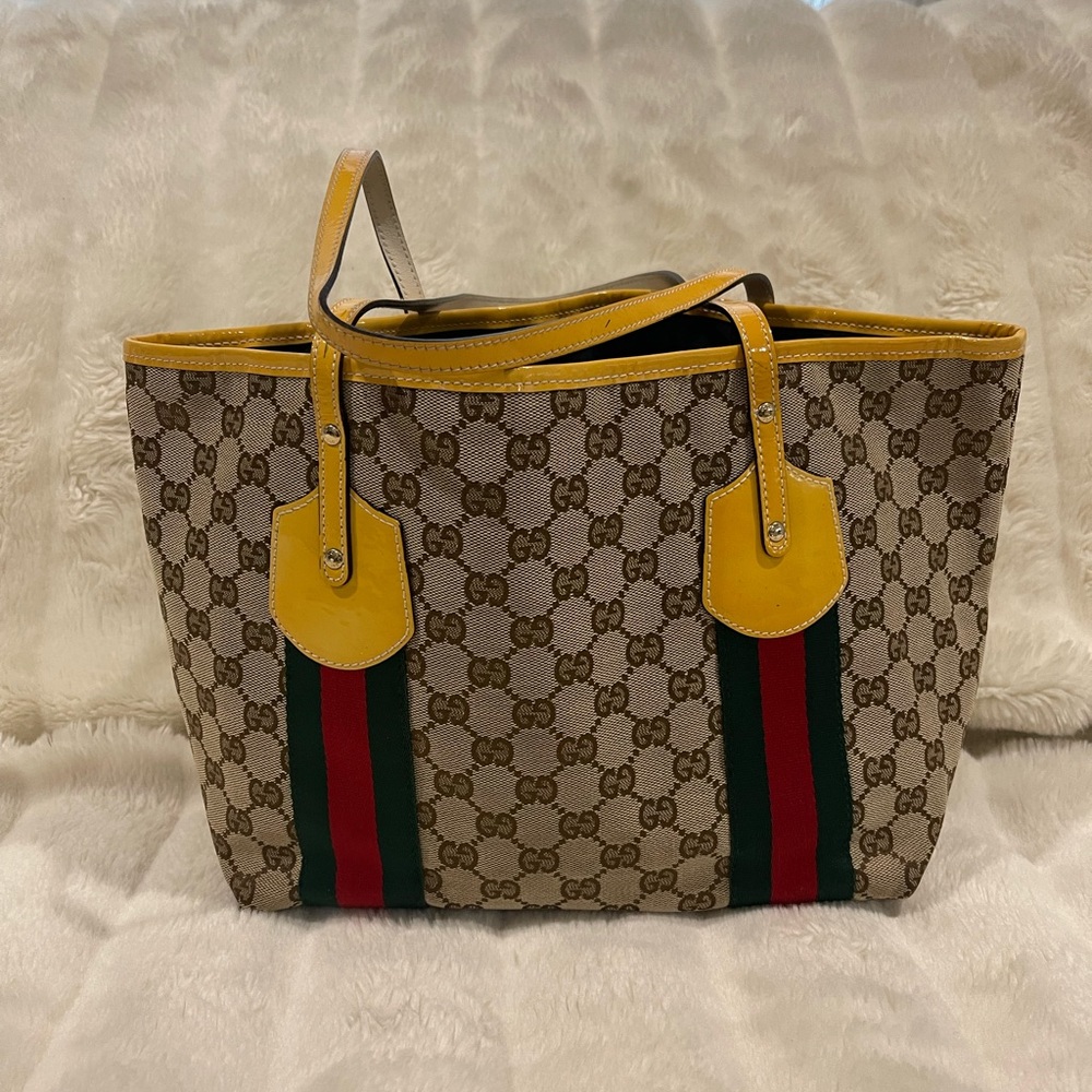 ‼️Sold‼️Gucci GG Canvas and Patent Leather Jolicoeur Web Tote